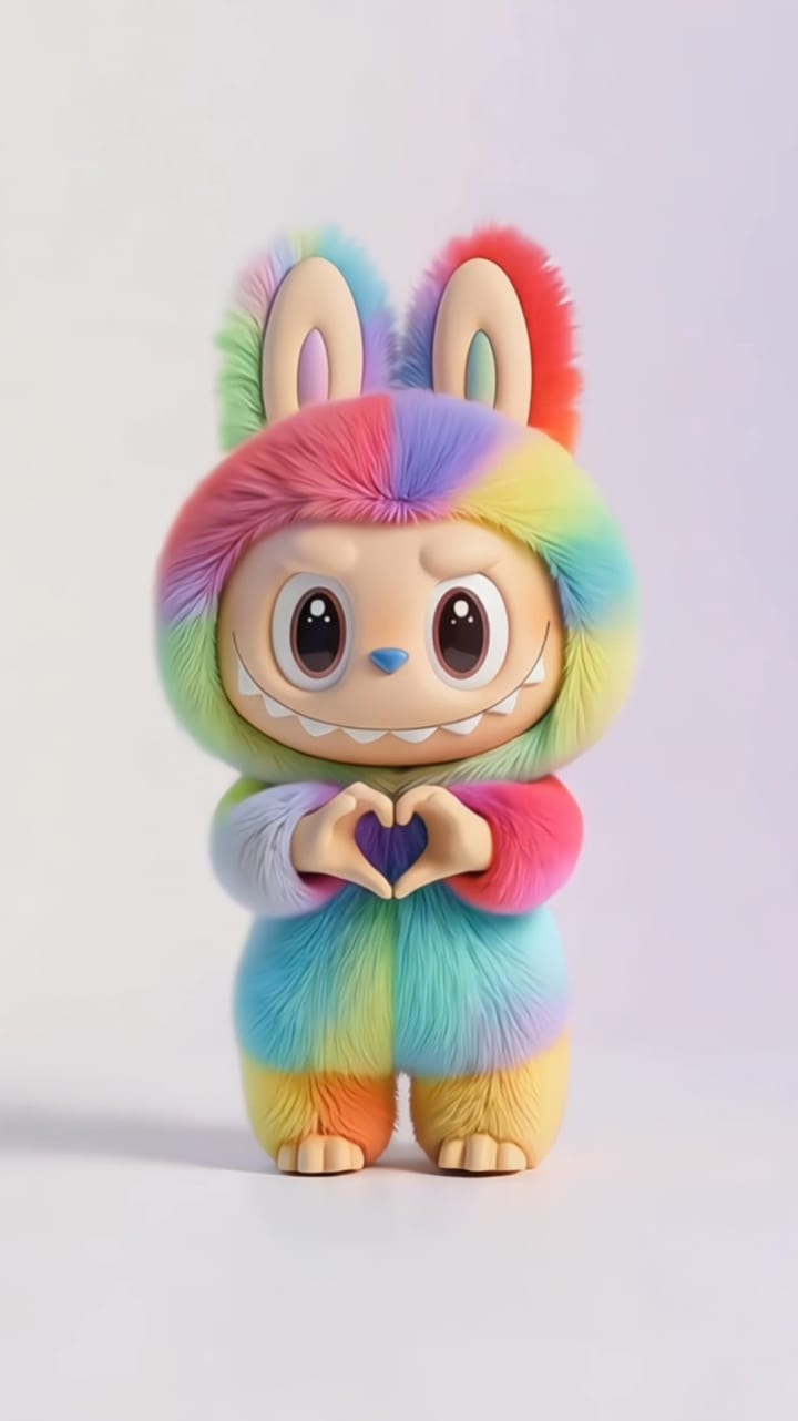 Cute Rainbow Labubu Wallpaper - Heart Gesture Edition